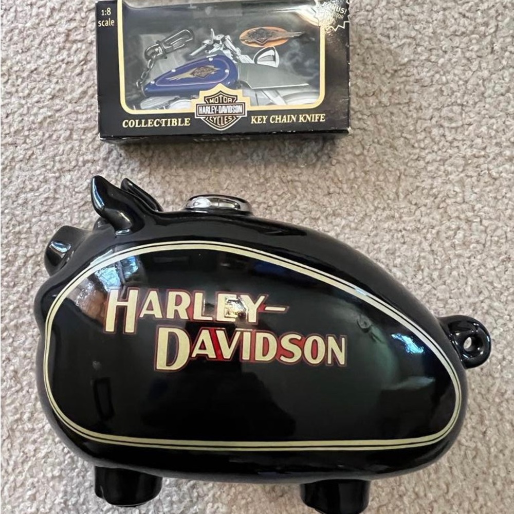 Harley-Davidson Gas Tank Piggy Bank and Collectors Keychain